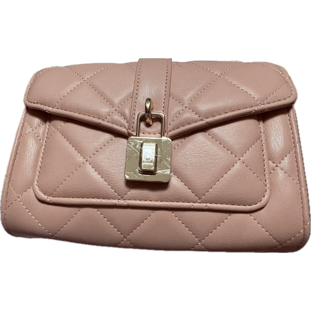 Bebe Quilted Crossbody Bag Blush Pink Gold Padlock Flap Shoulder Handbag NWT